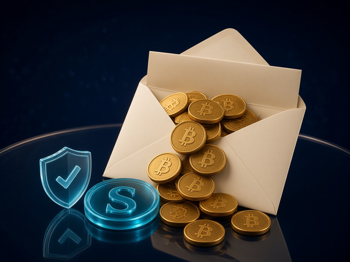Envelope of Gold Coins, one Shuffle Cash token and a verification shield