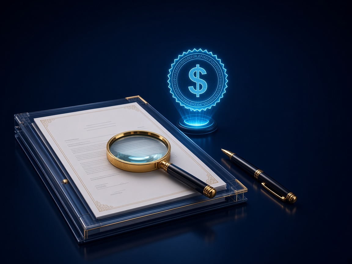 Magnifying glass over official papers used to check company facts