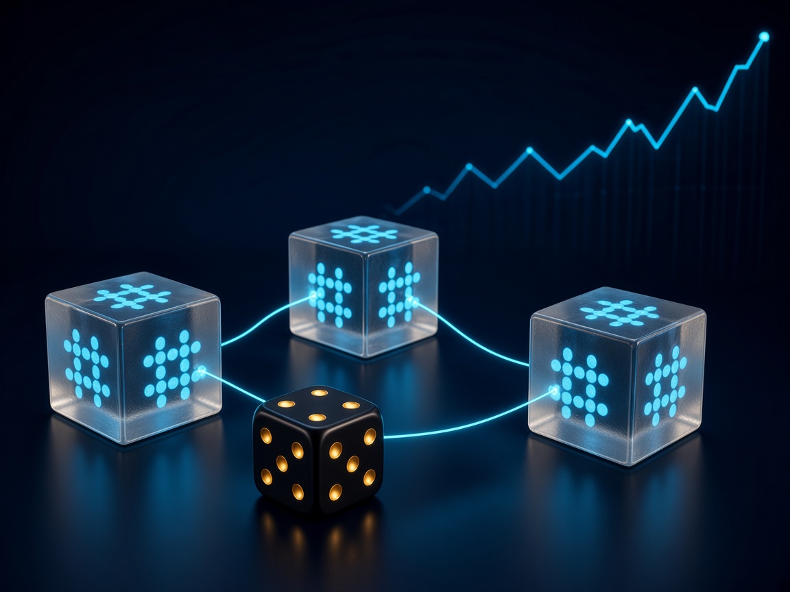 Three glass seed cubes connected by light for provably fair checks