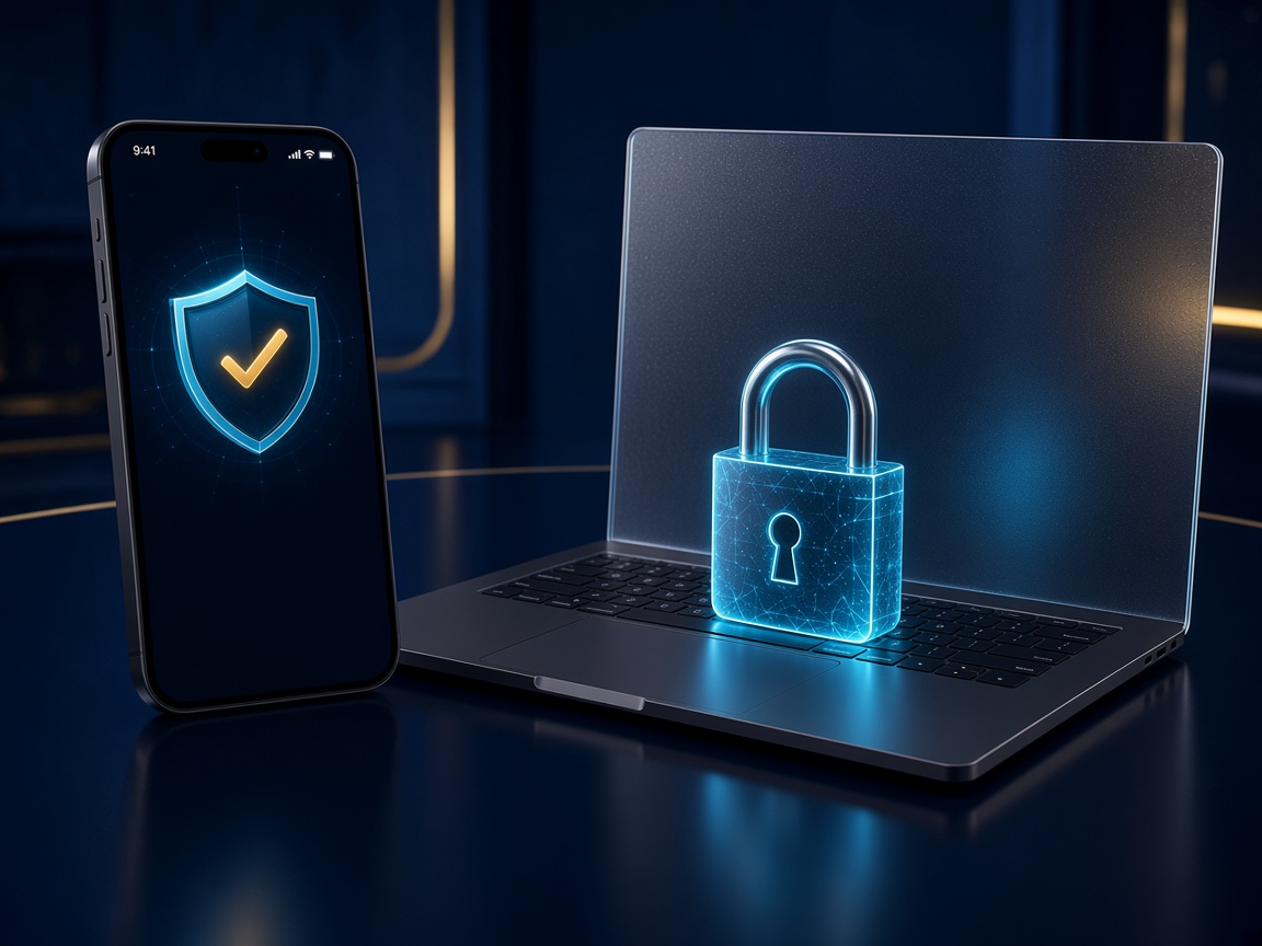 Laptop with a padlock for the privacy policy